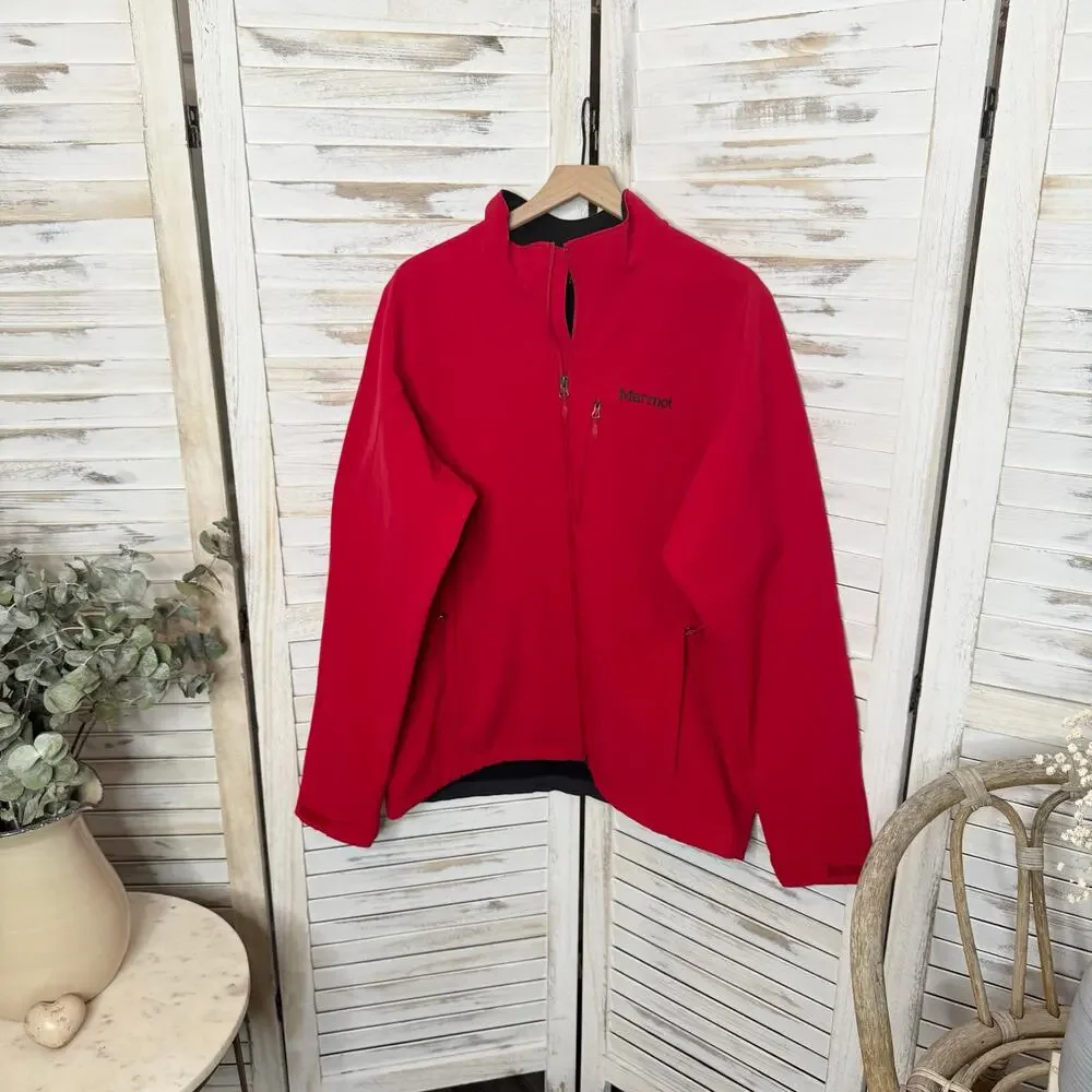 MARMOT Men's XL Estes Softshell Winter Jacket Zip Front Bright Red Fleece Lined
